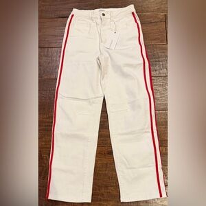 Anniewear women’s White denim slight barrel with Red Side Stripes